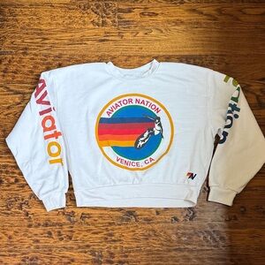Aviator Nation White Crewneck with Multicolor Logo